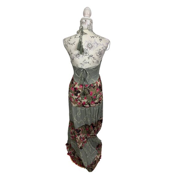 Boston Proper Nomad Camo Tassels Maxi Dress with Pom Poms Size XS - Picture 2 of 9
